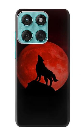 S2955 Wolf Howling Red Moon Hülle Schutzhülle Taschen für Motorola Edge 60 Fusion