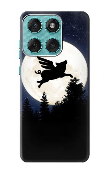 S3289 Flying Pig Full Moon Night Hülle Schutzhülle Taschen für Motorola Edge 60 Fusion
