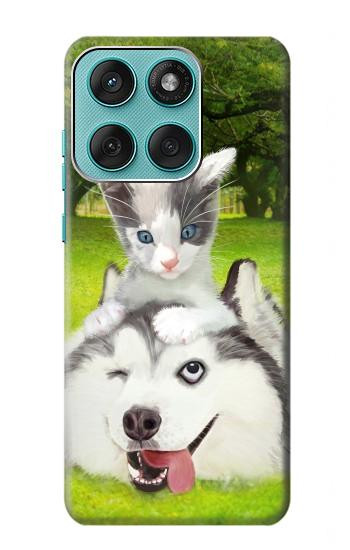 S3795 Kitten Cat Playful Siberian Husky Dog Paint Hülle Schutzhülle Taschen für Motorola Edge 60 Fusion