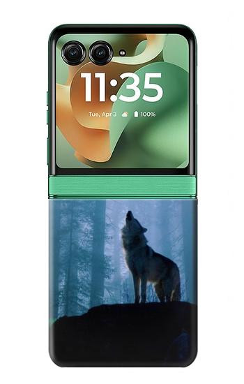 S0935 Wolf Howling in Forest Hülle Schutzhülle Taschen für Motorola Razr 70+,60+, Razr+ (2026, 2025, 2024)