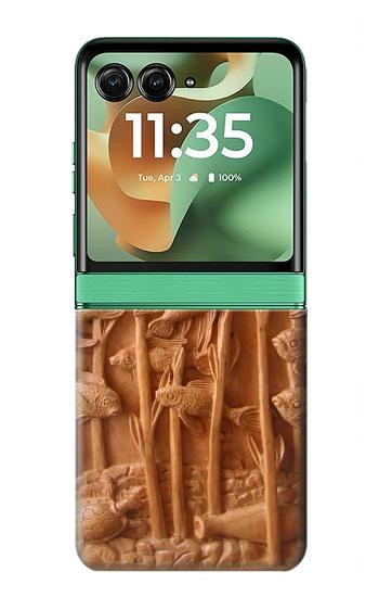 S1307 Fish Wood Carving Graphic Printed Hülle Schutzhülle Taschen für Motorola Razr 60, Razr 2025