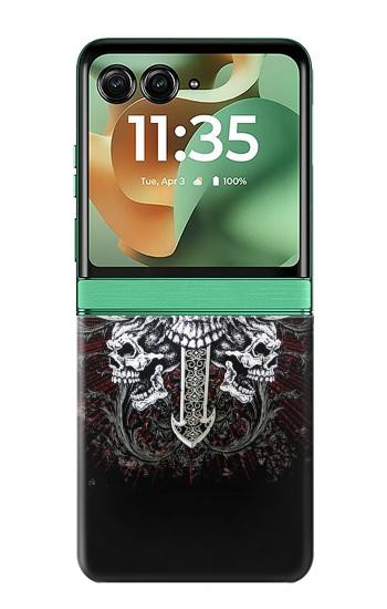 S1434 Skull Wing Tattoo Biker Hülle Schutzhülle Taschen für Motorola Razr 70+,60+, Razr+ (2026, 2025, 2024)