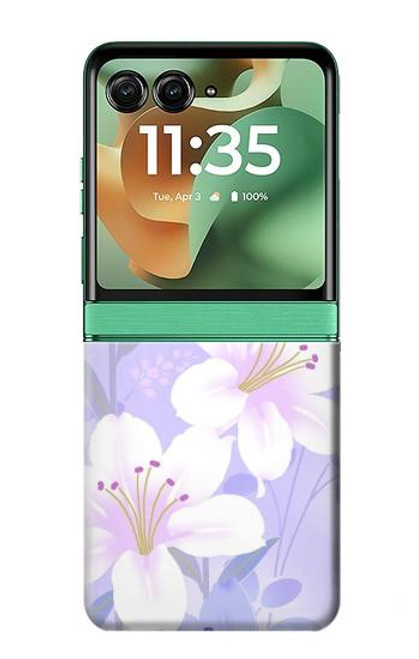 S2361 Purple White Flowers Hülle Schutzhülle Taschen für Motorola Razr 60, Razr 2025