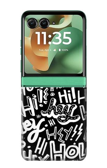 S2744 Hey Hi Hello Art Pattern Hülle Schutzhülle Taschen für Motorola Razr 70+,60+, Razr+ (2026, 2025, 2024)