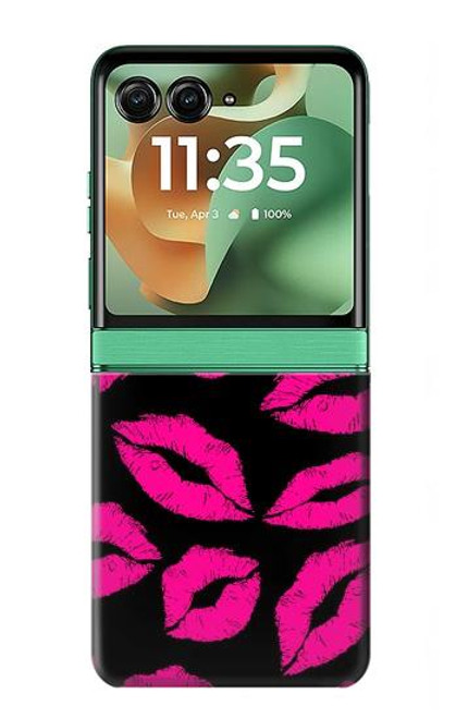 S2933 Pink Lips Kisses on Black Hülle Schutzhülle Taschen für Motorola Razr 60, Razr 2025
