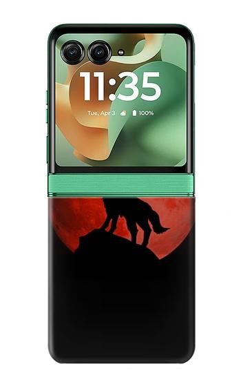S2955 Wolf Howling Red Moon Hülle Schutzhülle Taschen für Motorola Razr 70+,60+, Razr+ (2026, 2025, 2024)