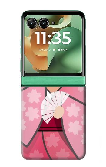 S3042 Japan Girl Hina Doll Kimono Sakura Hülle Schutzhülle Taschen für Motorola Razr 70+,60+, Razr+ (2026, 2025, 2024)