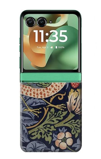 S3791 William Morris Strawberry Thief Fabric Hülle Schutzhülle Taschen für Motorola Razr 70+,60+, Razr+ (2026, 2025, 2024)