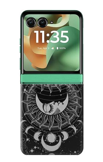 S3854 Mystical Sun Face Crescent Moon Hülle Schutzhülle Taschen für Motorola Razr 70+,60+, Razr+ (2026, 2025, 2024)