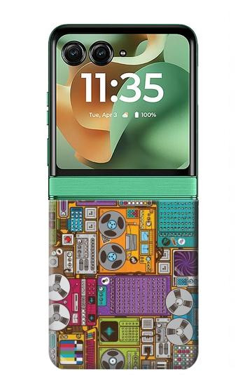 S3879 Retro Music Doodle Hülle Schutzhülle Taschen für Motorola Razr 70+,60+, Razr+ (2026, 2025, 2024)