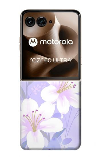 S2361 Purple White Flowers Hülle Schutzhülle Taschen für Motorola Razr 60 Ultra, Razr Ultra 2025