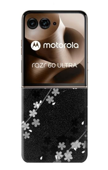 S2544 Japanese Kimono Style Black Flower Pattern Hülle Schutzhülle Taschen für Motorola Razr 70 Ultra, 60 Ultra, 50 Ultra, Ultra 2026, Ultra 2025