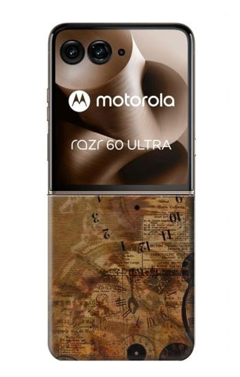 S3456 Vintage Paper Clock Steampunk Hülle Schutzhülle Taschen für Motorola Razr 70 Ultra, 60 Ultra, 50 Ultra, Ultra 2026, Ultra 2025