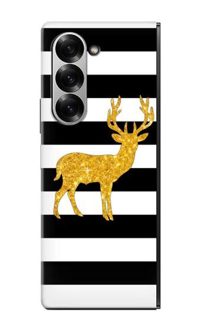 S2794 Black and White Striped Deer Gold Sparkles Hülle Schutzhülle Taschen für Samsung Galaxy Z Fold 7