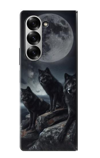 S3970 Black Wolf Full Moon Hülle Schutzhülle Taschen für Samsung Galaxy Z Fold 7