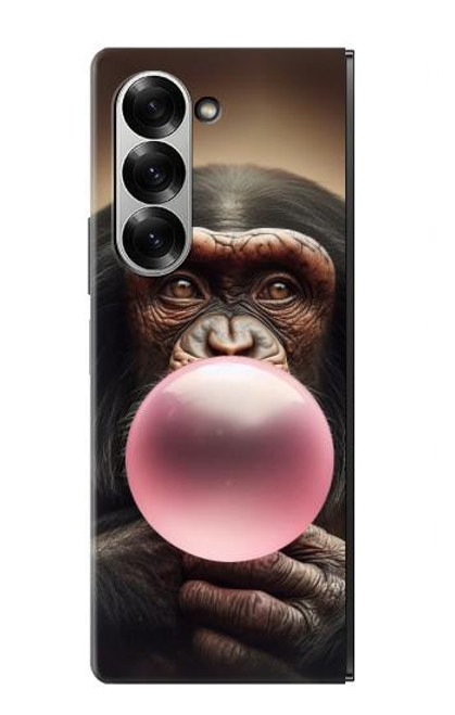 S3973 Chimpanzee Blowing Pink Bubblegum Hülle Schutzhülle Taschen für Samsung Galaxy Z Fold 7