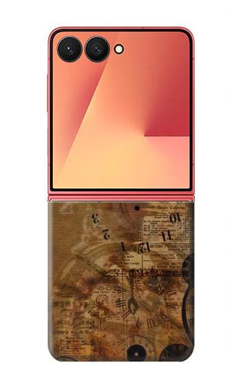 S3456 Vintage Paper Clock Steampunk Hülle Schutzhülle Taschen für Samsung Galaxy Z Flip 7