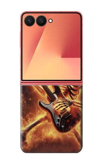 S3984 Fire Skeleton Playing Guitar Hülle Schutzhülle Taschen für Samsung Galaxy Z Flip 7