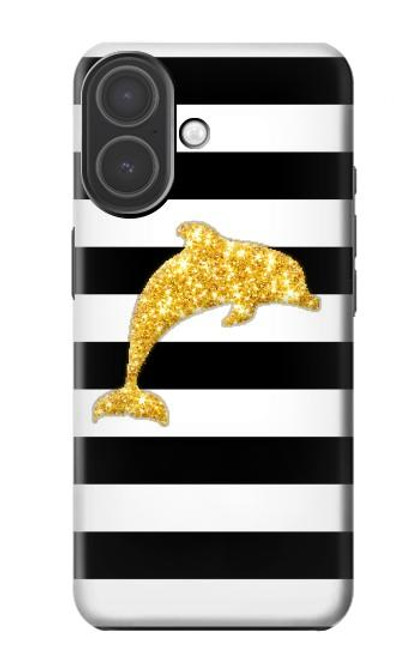 S2882 Black and White Striped Gold Dolphin Hülle Schutzhülle Taschen für iPhone 17