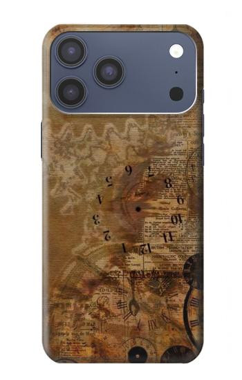 S3456 Vintage Paper Clock Steampunk Hülle Schutzhülle Taschen für iPhone 17 Pro Max, 18 Pro Max