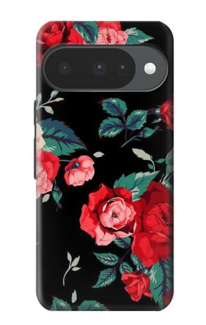 S3112 Rose Floral Pattern Black Hülle Schutzhülle Taschen für Google Pixel 10, 10 Pro