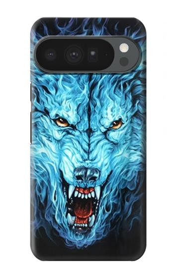 S0752 Blue Fire Grim Wolf Hülle Schutzhülle Taschen für Google Pixel 10 Pro XL