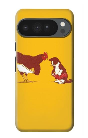 S1093 Rooster and Cat Joke Hülle Schutzhülle Taschen für Google Pixel 10 Pro XL