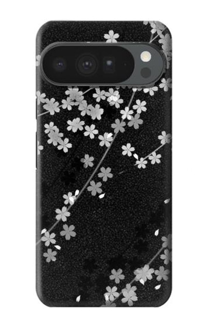 S2544 Japanese Kimono Style Black Flower Pattern Hülle Schutzhülle Taschen für Google Pixel 10 Pro XL