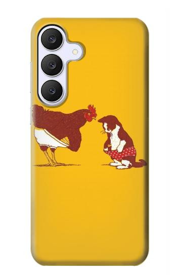 S1093 Rooster and Cat Joke Hülle Schutzhülle Taschen für Samsung Galaxy S25 FE