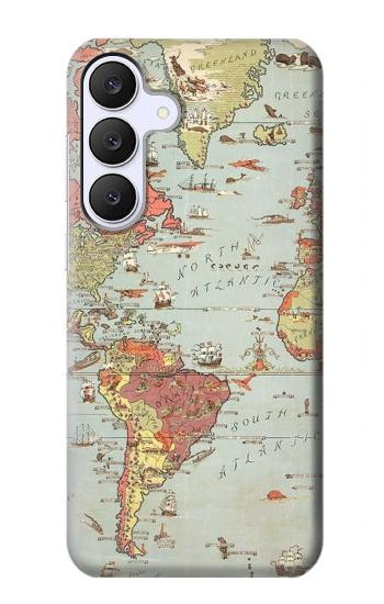 S3418 Vintage World Map Hülle Schutzhülle Taschen für Samsung Galaxy S25 FE
