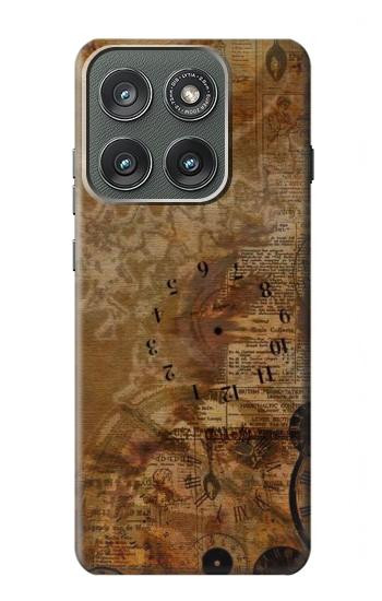 S3456 Vintage Paper Clock Steampunk Hülle Schutzhülle Taschen für Motorola Edge (2025)