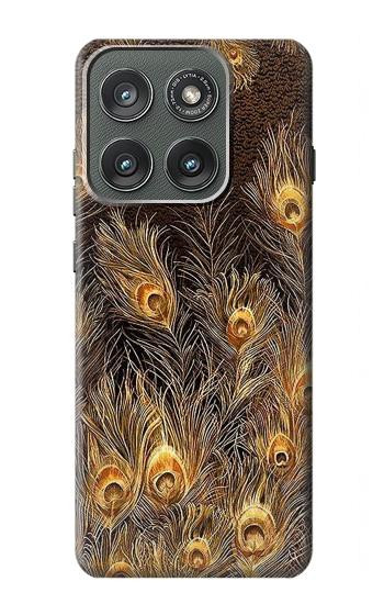 S3691 Gold Peacock Feather Hülle Schutzhülle Taschen für Motorola Edge (2025)