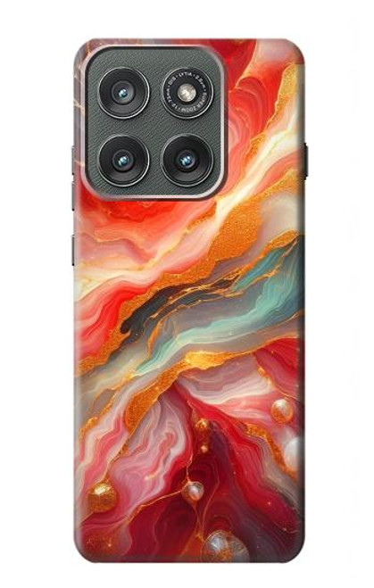 S4012 Red Marble Gold Veins Hülle Schutzhülle Taschen für Motorola Edge (2025)