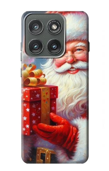 S4029 Xmas Smiling Santa Claus Gift Box Hülle Schutzhülle Taschen für Motorola Edge (2025)