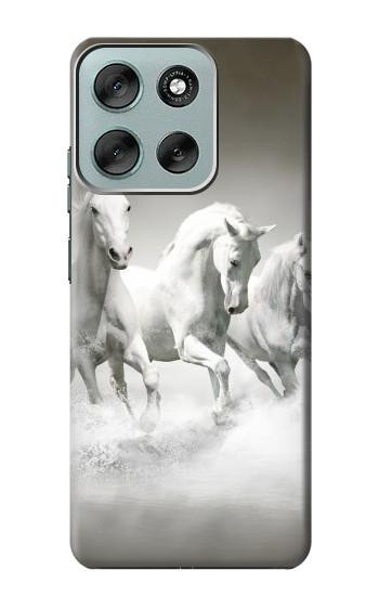 S0933 White Horses Hülle Schutzhülle Taschen für Motorola Moto G56