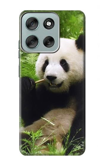 S1073 Panda Enjoy Eating Hülle Schutzhülle Taschen für Motorola Moto G56