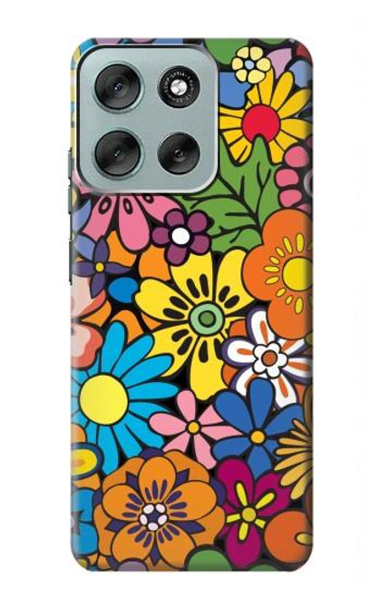 S3281 Colorful Hippie Flowers Pattern Hülle Schutzhülle Taschen für Motorola Moto G56