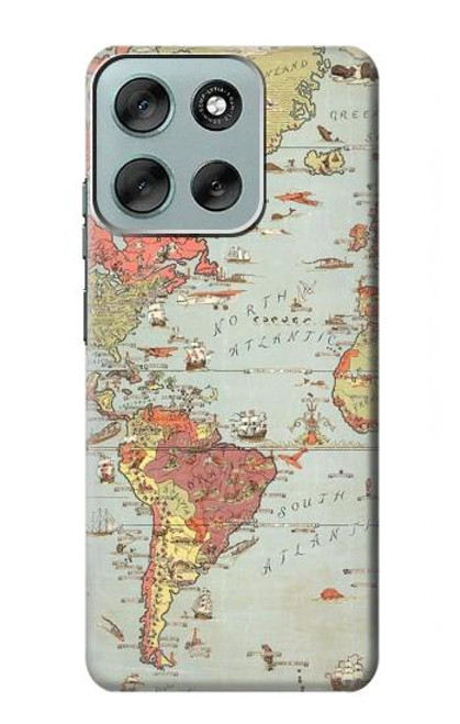 S3418 Vintage World Map Hülle Schutzhülle Taschen für Motorola Moto G56