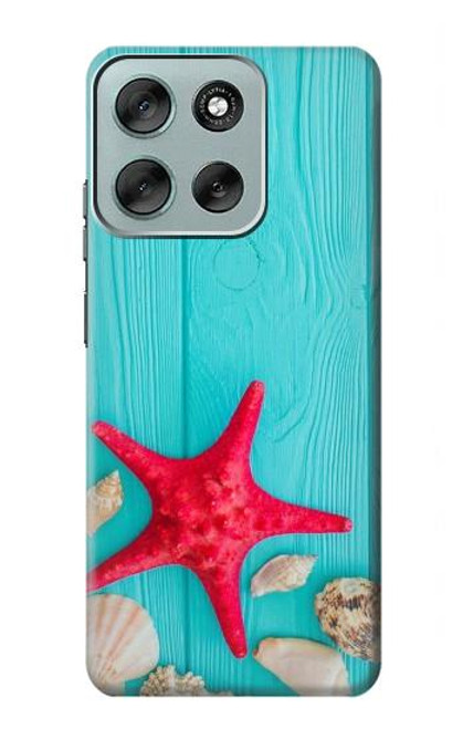 S3428 Aqua Wood Starfish Shell Hülle Schutzhülle Taschen für Motorola Moto G56