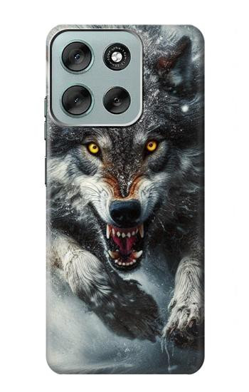 S3965 Angry Wolf Running Hülle Schutzhülle Taschen für Motorola Moto G56