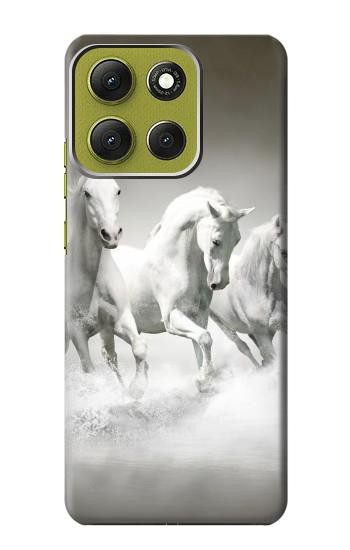 S0933 White Horses Hülle Schutzhülle Taschen für Motorola Moto G86