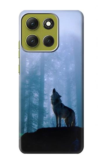 S0935 Wolf Howling in Forest Hülle Schutzhülle Taschen für Motorola Moto G86