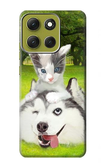 S3795 Kitten Cat Playful Siberian Husky Dog Paint Hülle Schutzhülle Taschen für Motorola Moto G86