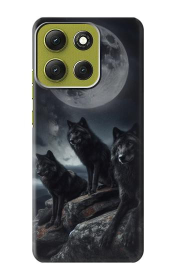 S3970 Black Wolf Full Moon Hülle Schutzhülle Taschen für Motorola Moto G86