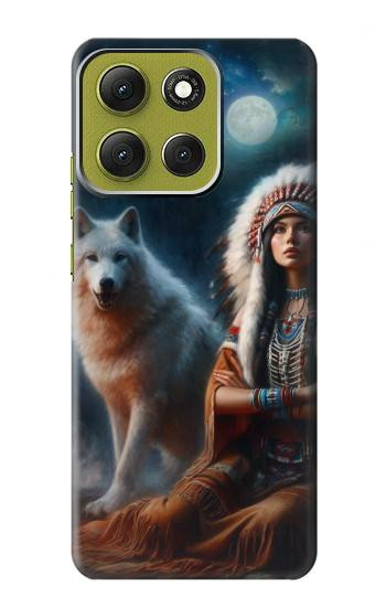 S3995 Grim Wolf Indian Girl Hülle Schutzhülle Taschen für Motorola Moto G86