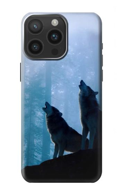 S4053 Two Wolves Couple Howling Forest Hülle Schutzhülle Taschen für iPhone 15 Pro Max