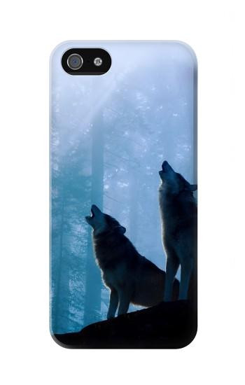 S4053 Two Wolves Couple Howling Forest Hülle Schutzhülle Taschen für iPhone 5 5S SE