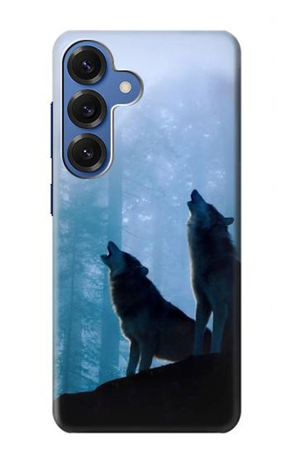 S4053 Two Wolves Couple Howling Forest Hülle Schutzhülle Taschen für Samsung Galaxy S25