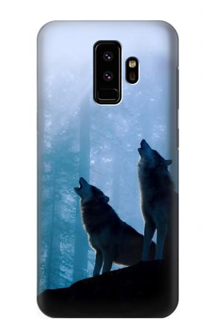 S4053 Two Wolves Couple Howling Forest Hülle Schutzhülle Taschen für Samsung Galaxy S9