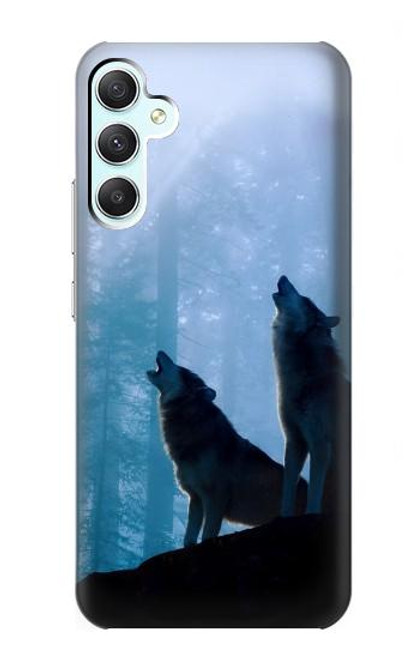 S4053 Two Wolves Couple Howling Forest Hülle Schutzhülle Taschen für Samsung Galaxy A34 5G